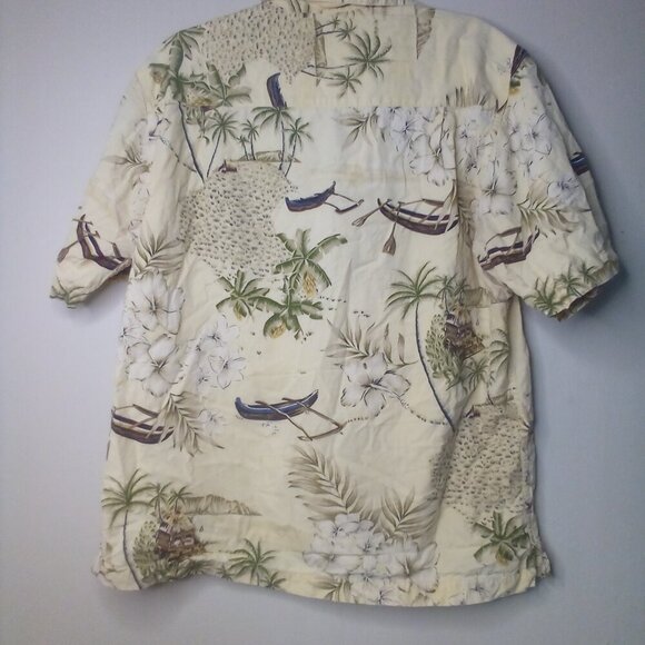 Quicksilver Edition Shirt M Button Up Short Sleeve Hawaiian Tropical Tan Green - Picture 11 of 16